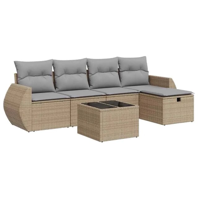 vidaXL 6-Tlg Garten-Sofagarnitur mit Kissen Beige Poly Rattan 3325575
