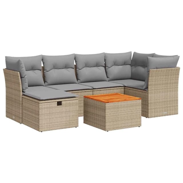 vidaXL 7-Tlg Garten-Sofagarnitur mit Kissen Beige Poly Rattan 3325762
