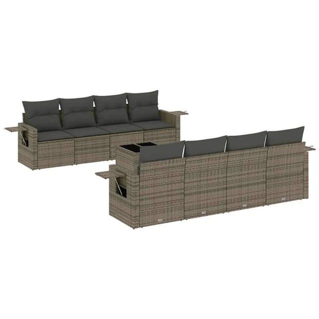 vidaXL 9-Tlg Garten-Sofagarnitur mit Kissen Hellgrau Poly Rattan 3252289