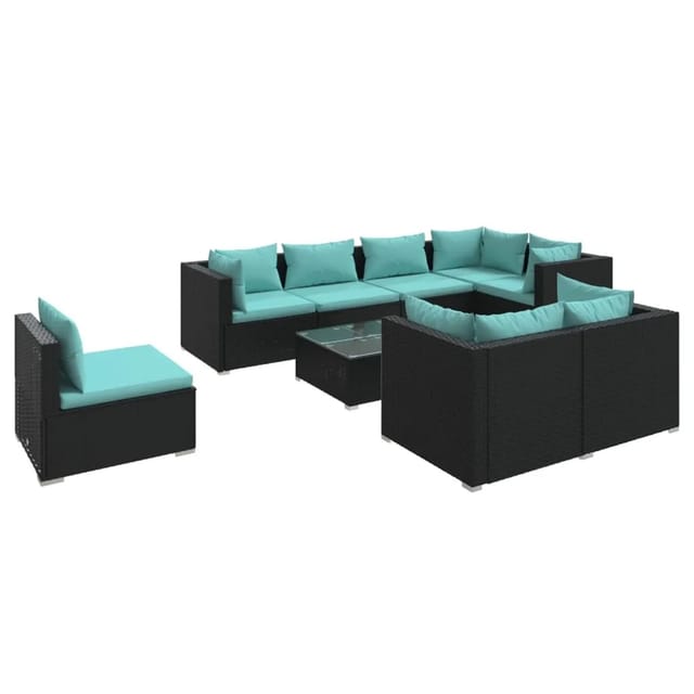 vidaXL 9-Tlg Garten-Lounge-Set mit Kissen Poly Rattan Schwarz 3102617
