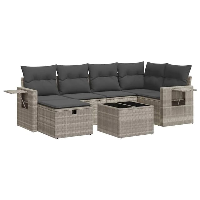 vidaXL 7-Tlg Garten-Sofagarnitur mit Kissen Hellgrau Poly Rattan 3325498
