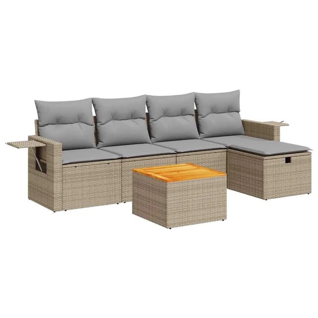 vidaXL 6-Tlg Garten-Sofagarnitur mit Kissen Beige Poly Rattan 3325811