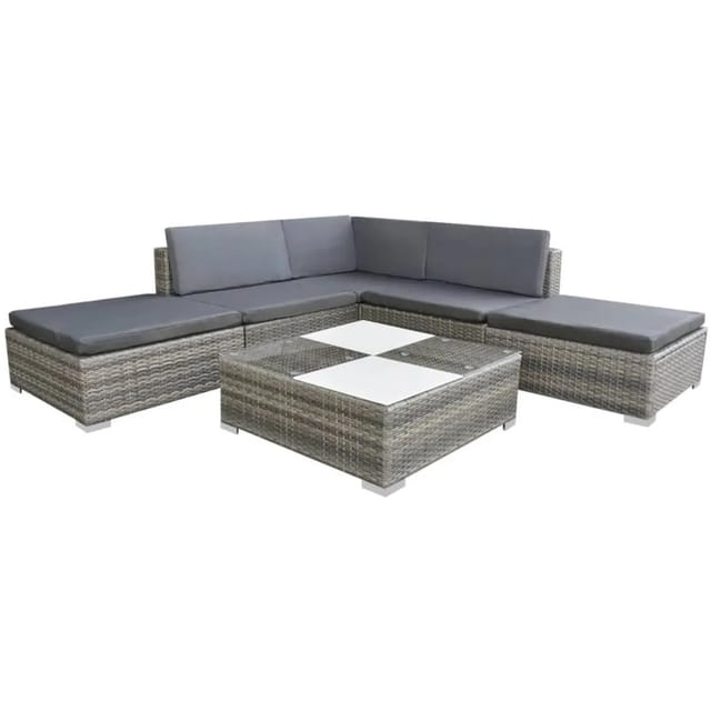 vidaXL 6-Tlg Garten-Lounge-Set mit Kissen Poly Rattan Grau 42836