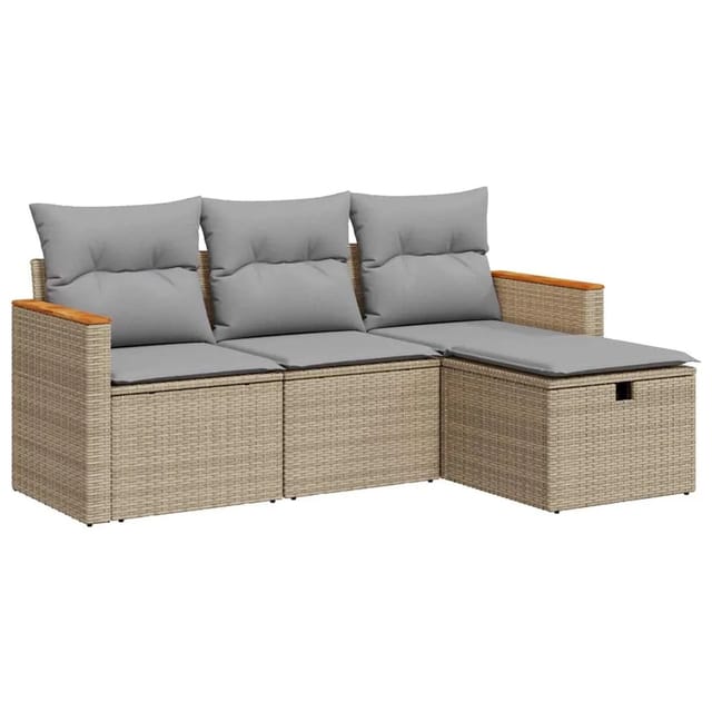 vidaXL 4-Tlg Garten-Sofagarnitur mit Kissen Beige Poly Rattan 3325895