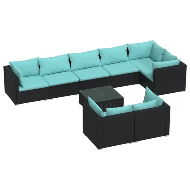 vidaXL 9-Tlg Garten-Lounge-Set mit Kissen Schwarz Poly Rattan 3102489