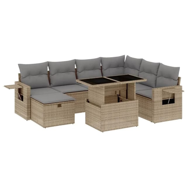 vidaXL 8-Tlg Garten-Sofagarnitur mit Kissen Beige Poly Rattan 3274999