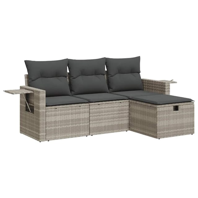 vidaXL 4-Tlg Garten-Sofagarnitur mit Kissen Hellgrau Poly Rattan 3325458