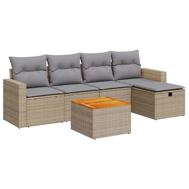 vidaXL 6-Tlg Garten-Sofagarnitur mit Kissen Beige Poly Rattan 3325783