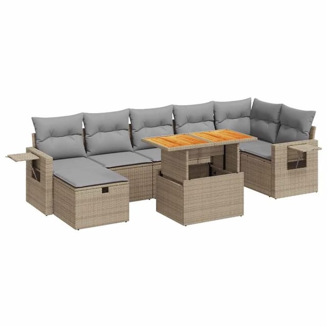 vidaXL 5-Tlg Garten-Sofagarnitur mit Kissen Beige Poly Rattan Akazie 3328039
