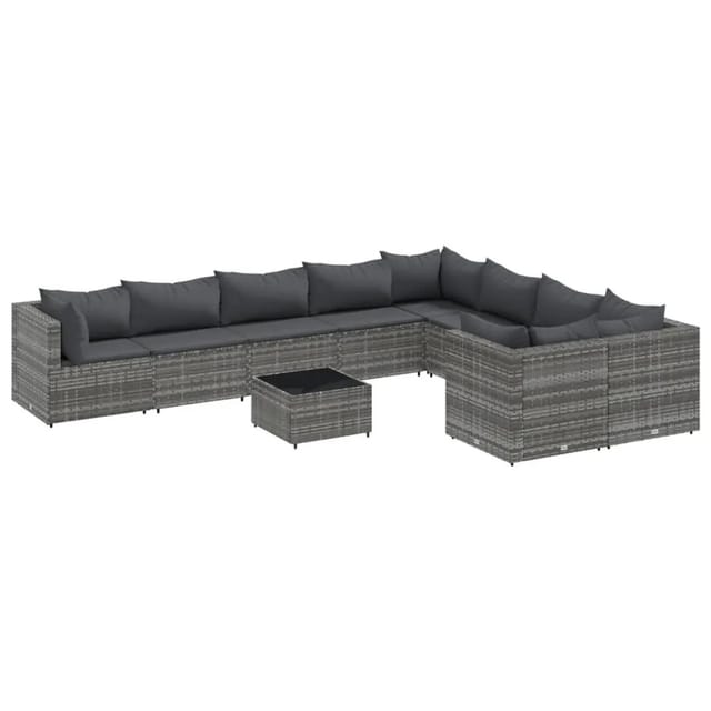 vidaXL 10-Tlg Garten-Sofagarnitur mit Kissen Grau Poly Rattan 3308322