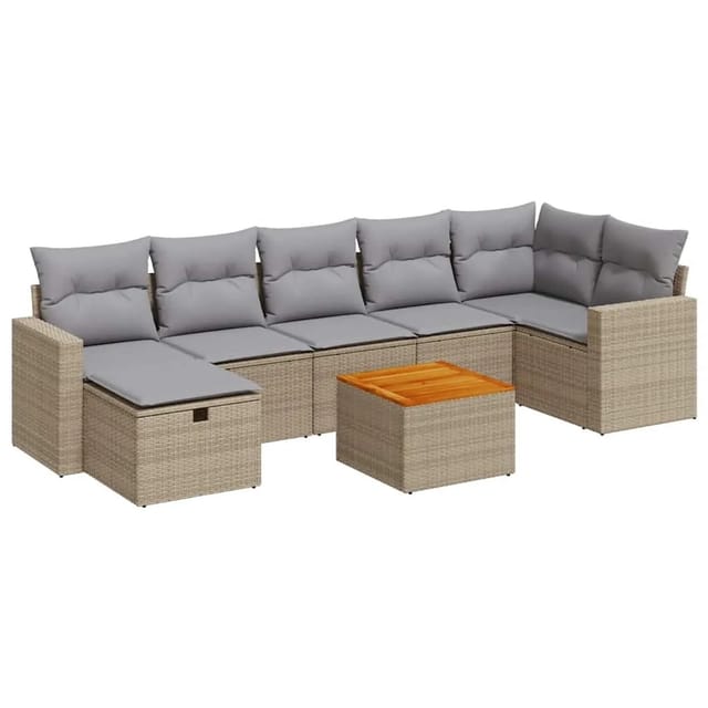 vidaXL 8-Tlg Garten-Sofagarnitur mit Kissen Beige Poly Rattan 3325797