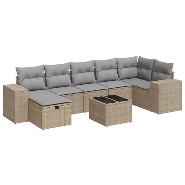 vidaXL 8-Tlg Garten-Sofagarnitur mit Kissen Beige Poly Rattan 3325715