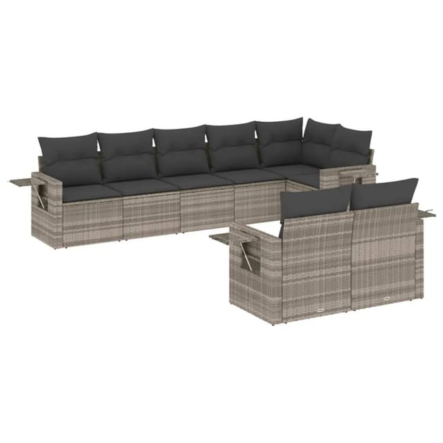 vidaXL 8-Tlg Garten-Sofagarnitur mit Kissen Hellgrau Poly Rattan 3252759