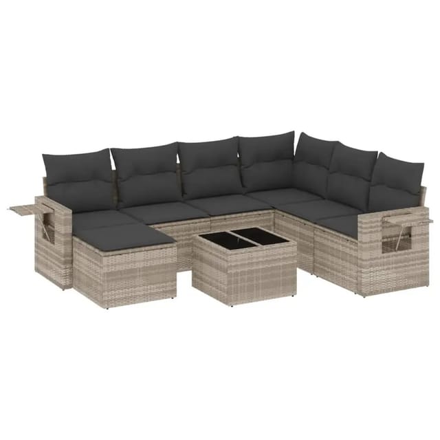 vidaXL 8-Tlg Garten-Sofagarnitur mit Kissen Hellgrau Poly Rattan 3252849
