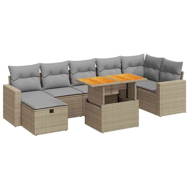 vidaXL 5-Tlg Garten-Sofagarnitur mit Kissen Beige Poly Rattan Akazie 3328011
