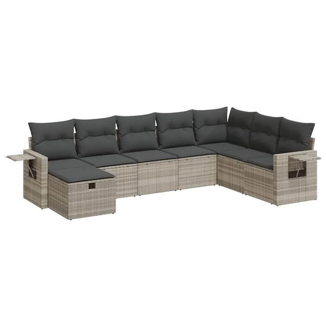 vidaXL 8-Tlg Garten-Sofagarnitur mit Kissen Hellgrau Poly Rattan 3325538