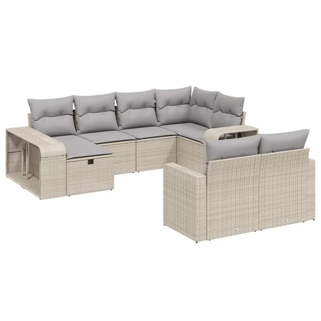 vidaXL 10-Tlg Garten-Sofagarnitur mit Kissen Beige Poly Rattan 3266239