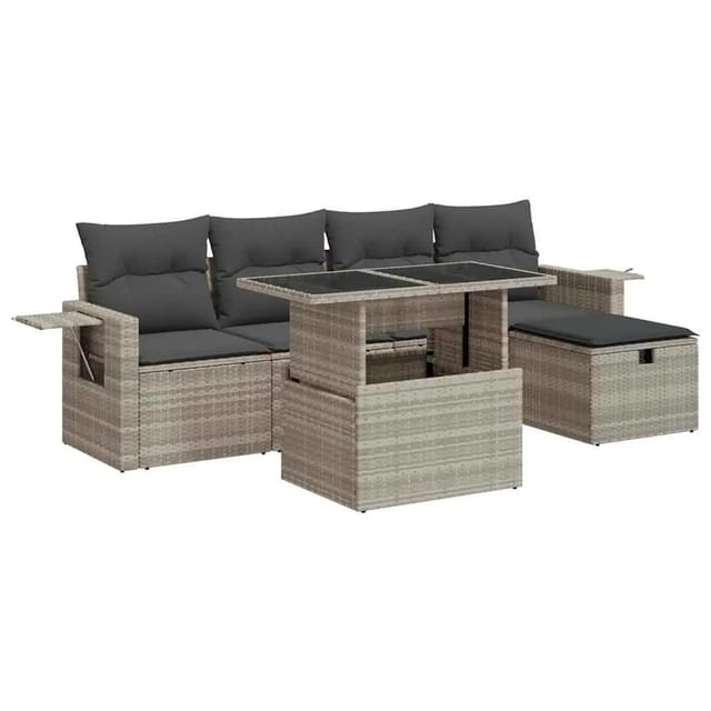 vidaXL 6-Tlg Garten-Sofagarnitur mit Kissen Hellgrau Poly Rattan 3327852