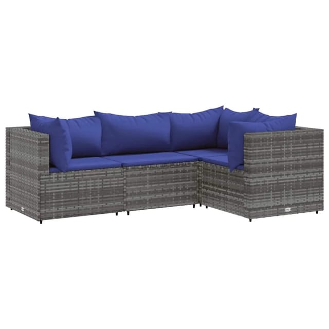 vidaXL 4-Tlg Garten-Lounge-Set mit Kissen Grau Poly Rattan 3308079