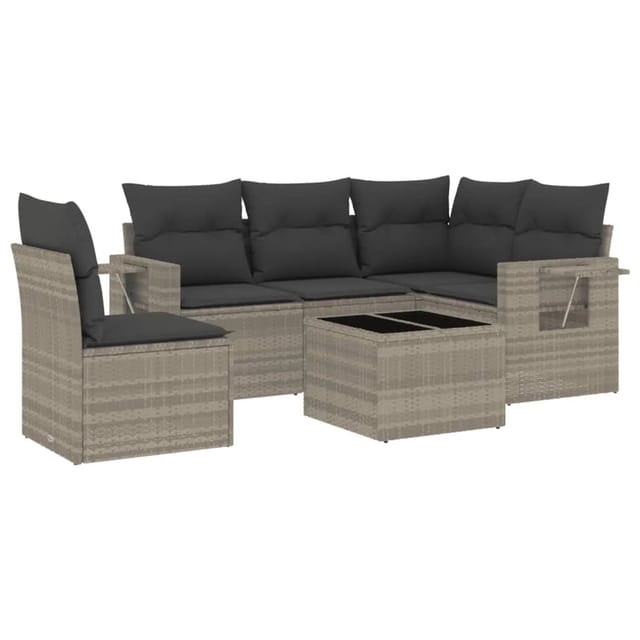 vidaXL 6-Tlg Garten-Sofagarnitur mit Kissen Hellgrau Poly Rattan 3252519
