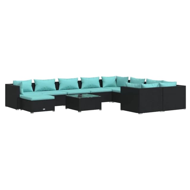 vidaXL 11-Tlg Garten-Lounge-Set mit Kissen Poly Rattan Schwarz 3102689