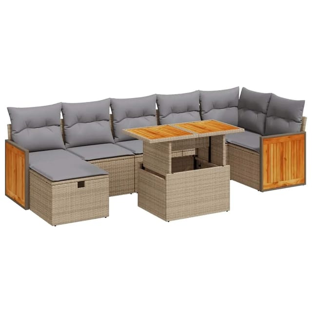 vidaXL 5-Tlg Garten-Sofagarnitur mit Kissen Beige Poly Rattan 3328165