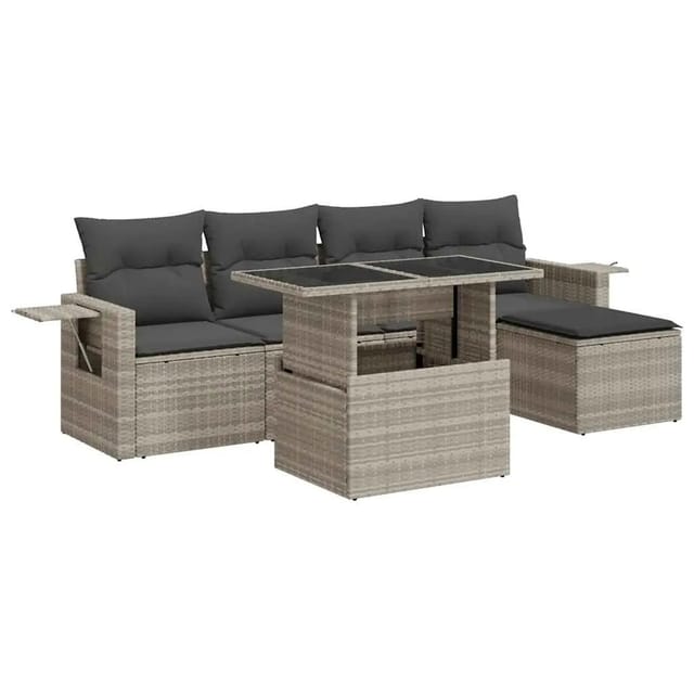 vidaXL 6-Tlg Garten-Sofagarnitur mit Kissen Hellgrau Poly Rattan 3326463