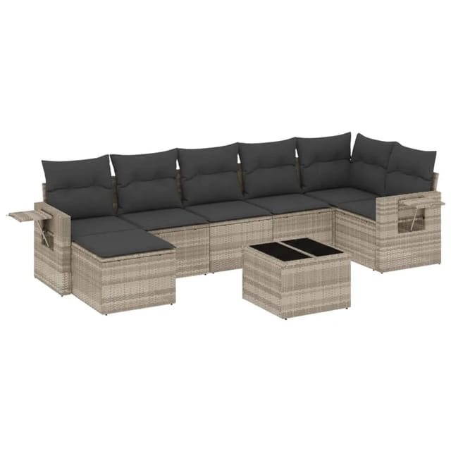 vidaXL 8-Tlg Garten-Sofagarnitur mit Kissen Hellgrau Poly Rattan 3252829