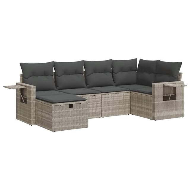 vidaXL 6-Tlg Garten-Sofagarnitur mit Kissen Hellgrau Poly Rattan 3325488
