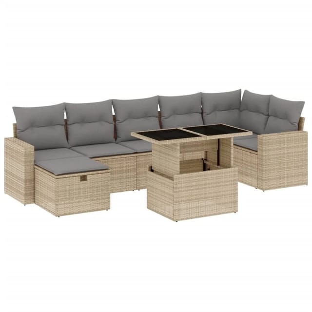 vidaXL 8-Tlg Garten-Sofagarnitur mit Kissen Beige Poly Rattan 3274829
