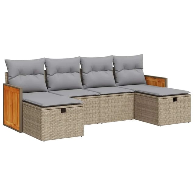 vidaXL 6-Tlg Garten-Sofagarnitur mit Kissen Beige Poly Rattan 3326056