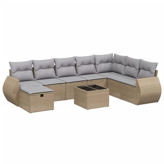 vidaXL 9-Tlg Garten-Sofagarnitur mit Kissen Beige Poly Rattan 3264215