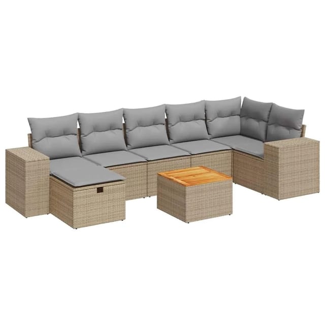vidaXL 8-Tlg Garten-Sofagarnitur mit Kissen Beige Poly Rattan 3325881