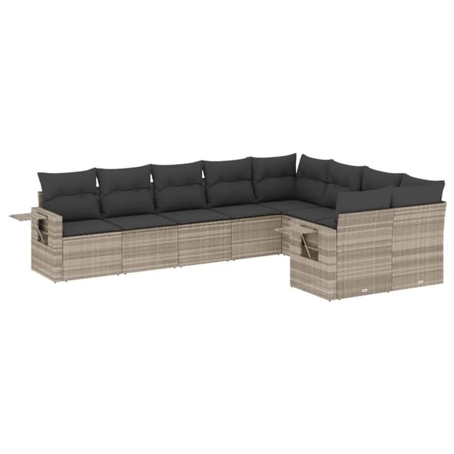 vidaXL 9-Tlg Garten-Sofagarnitur mit Kissen Hellgrau Poly Rattan 3252979