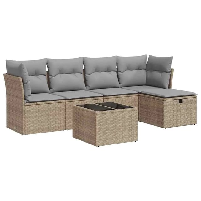 vidaXL 6-Tlg Garten-Sofagarnitur mit Kissen Beige Poly Rattan 3325275