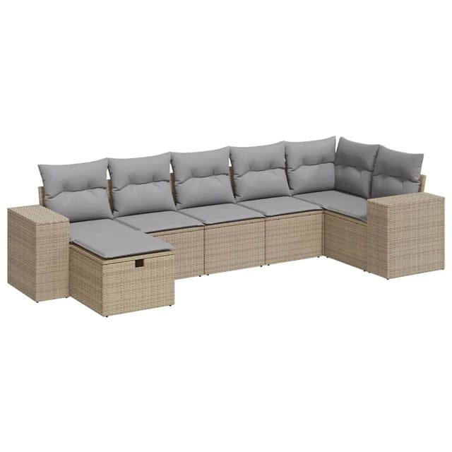 vidaXL 7-Tlg Garten-Sofagarnitur mit Kissen Beige Poly Rattan 3325705