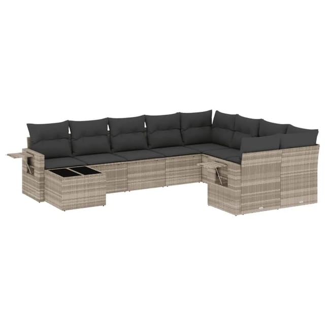 vidaXL 10-Tlg Garten-Sofagarnitur mit Kissen Hellgrau Poly Rattan 3252999