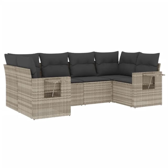 vidaXL 6-Tlg Garten-Sofagarnitur mit Kissen Hellgrau Poly Rattan 3252919