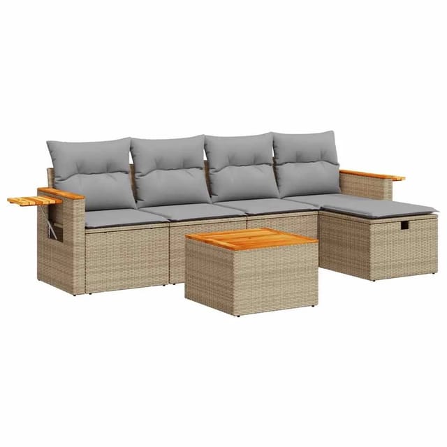 vidaXL 6-Tlg Garten-Sofagarnitur mit Kissen Beige Poly Rattan 3325965