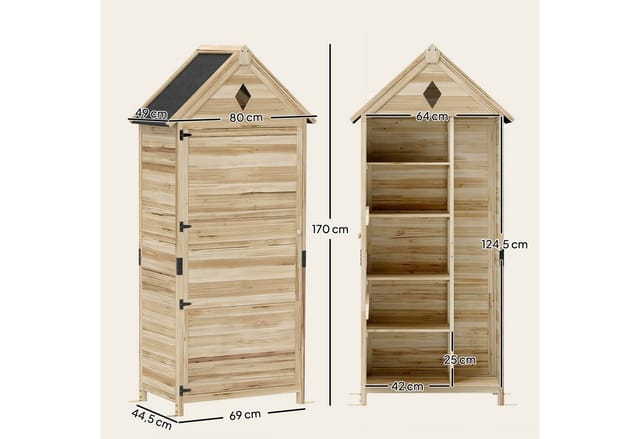 Outsunny Gartenschrank Tannenholz Naturholz 80L x 49B x 170H cm