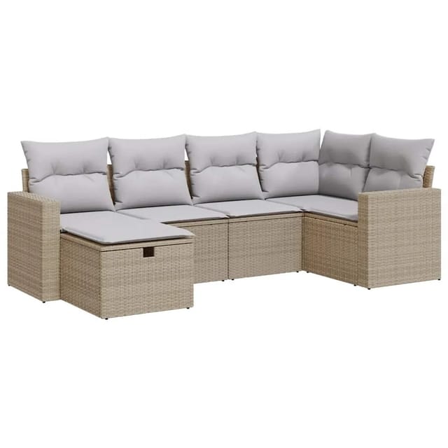 vidaXL 6-Tlg Garten-Sofagarnitur mit Kissen Beige Poly Rattan 3325385