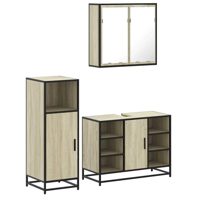 vidaXL 3-Tlg Badmöbel-Set Sonoma-Eiche Holzwerkstoff 3300971