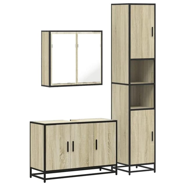 vidaXL 3-Tlg Badmöbel-Set Sonoma-Eiche Holzwerkstoff 3301071