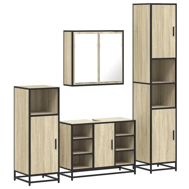 vidaXL 4-Tlg Badmöbel-Set Sonoma-Eiche Holzwerkstoff 3301211