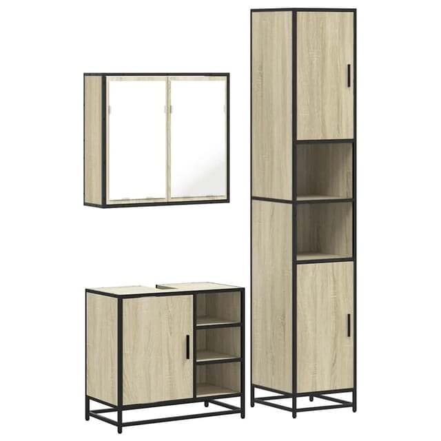 vidaXL 3-Tlg Badmöbel-Set Sonoma-Eiche Holzwerkstoff 3301086