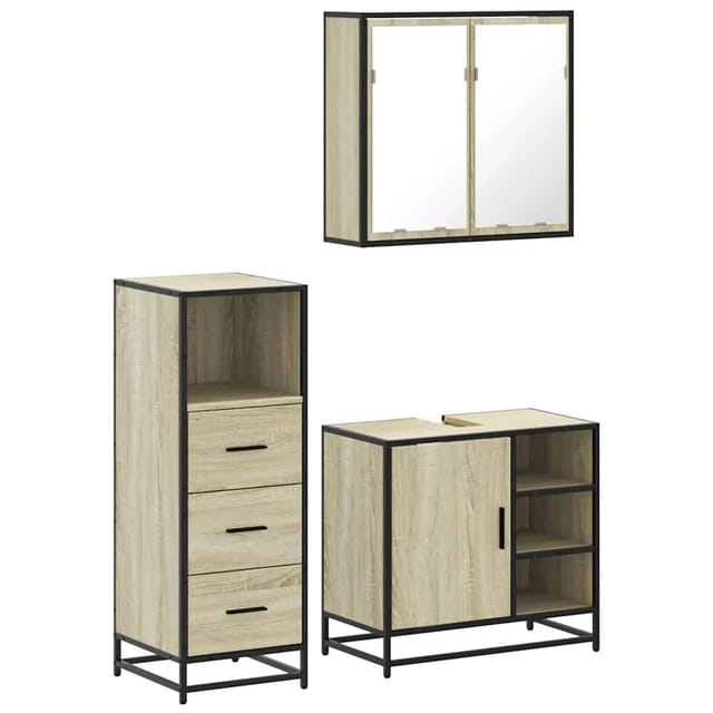 vidaXL 3-Tlg Badmöbel-Set Sonoma-Eiche Holzwerkstoff 3301026
