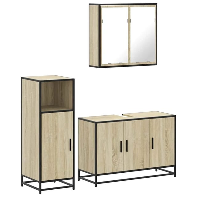vidaXL 3-Tlg Badmöbel-Set Sonoma-Eiche Holzwerkstoff 3300951