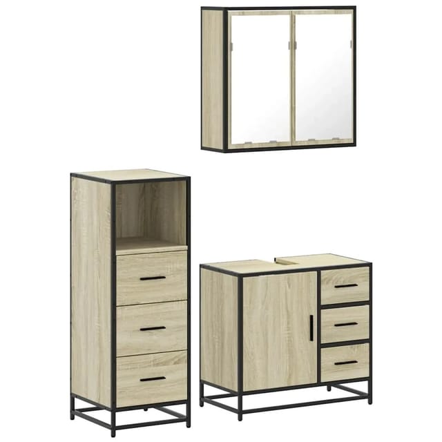 vidaXL 3-Tlg Badmöbel-Set Sonoma-Eiche Holzwerkstoff 3301016