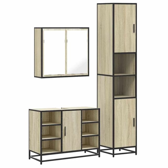 vidaXL 3-Tlg Badmöbel-Set Sonoma-Eiche Holzwerkstoff 3301091
