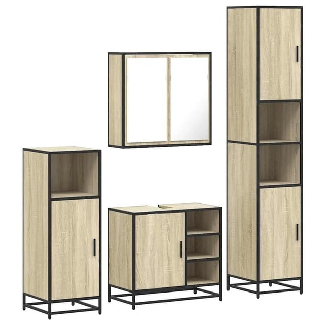 vidaXL 4-Tlg Badmöbel-Set Sonoma-Eiche Holzwerkstoff 3301206
